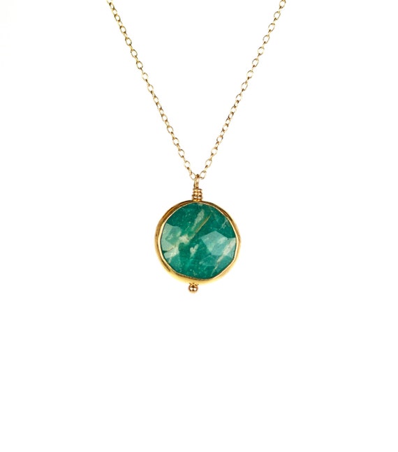 Amazonite necklace -  amazon stone - gemstone necklace - august birthstone - a wire wrapped green amazonite on a 14k gold vermeil chain