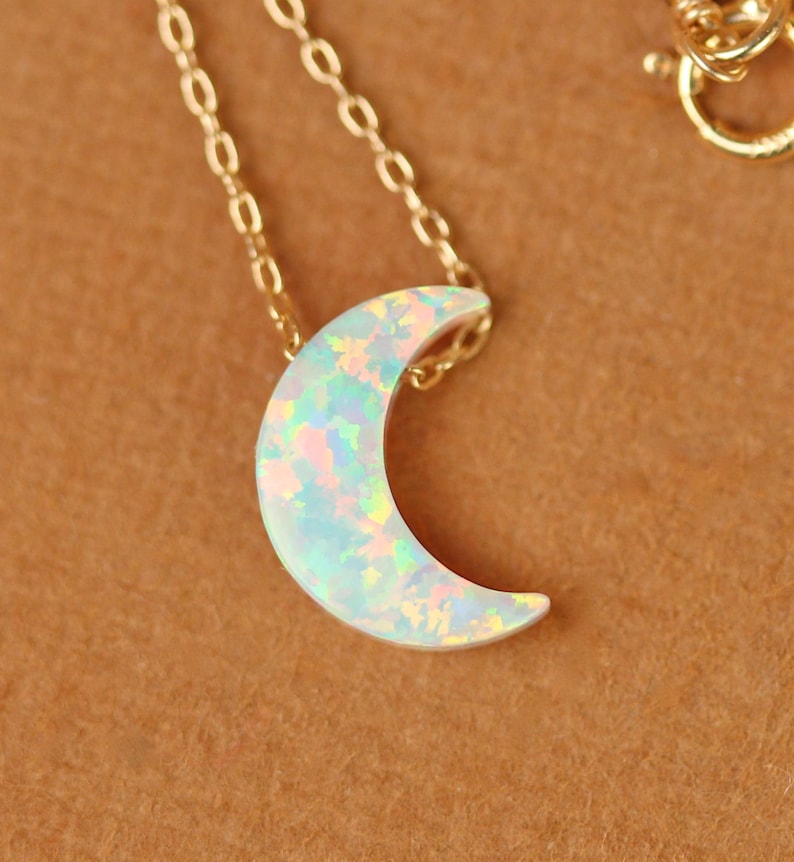 Moon Necklace Opal Moon Necklace Crescent Moon Necklace Etsy