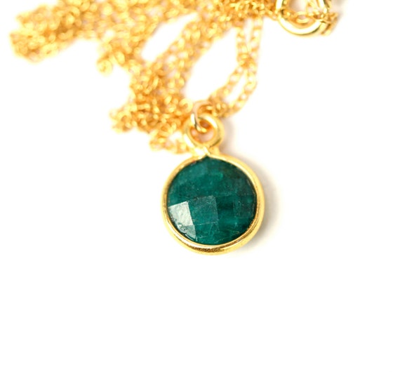 Emerald necklace - may birthstone - teardrop necklace - a 22k gold lined genuine green emerald on a 14K gold vermeil chain