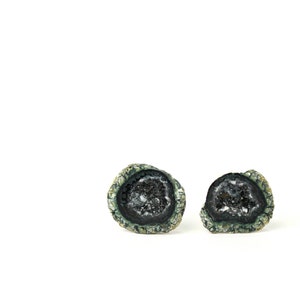 Geode earrings - druzy stud earrings - baby geode studs - a set of little green geode druzy caves set on sterling silver posts