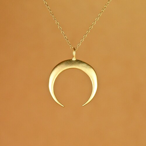 Gold Crescent Necklace Double Horn 