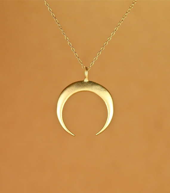 Gold crescent necklace, double horn necklace, moon necklace, hoop necklace, simple necklace, a gold vermeil horn on a 14k gold filled chain