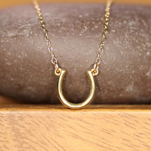 Gold horseshoe necklace, lucky necklace, good luck charm, layering jewelry, tiny gold horseshoe, dainty pendant, 14k gold vermeil chain