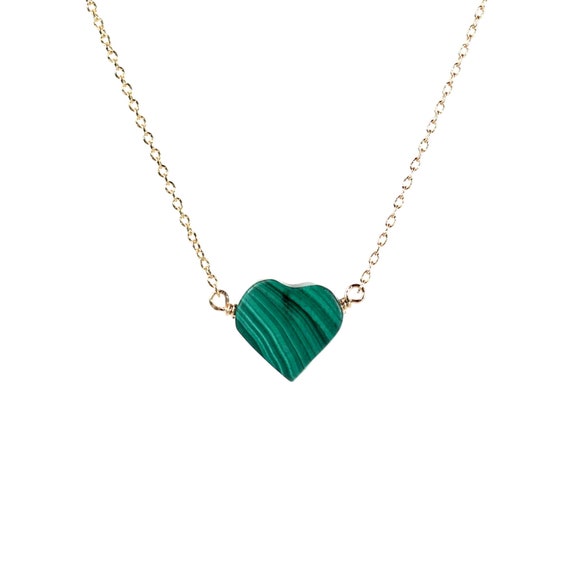 Malachite necklace, green heart necklace, love necklace healing stone necklace, healing necklace, 14k gold filled chain