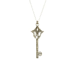 Skeleton key necklace, sterling silver key, key to my heart, fancy key pendant, gift for her, ornate key, gift for her, steampunk necklace