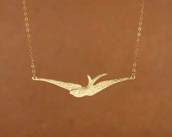 Flying bird necklace - wings necklace - gold bird necklace - sparrow necklace - a 14k gold vermeil sparrow on a 14k gold filled chain