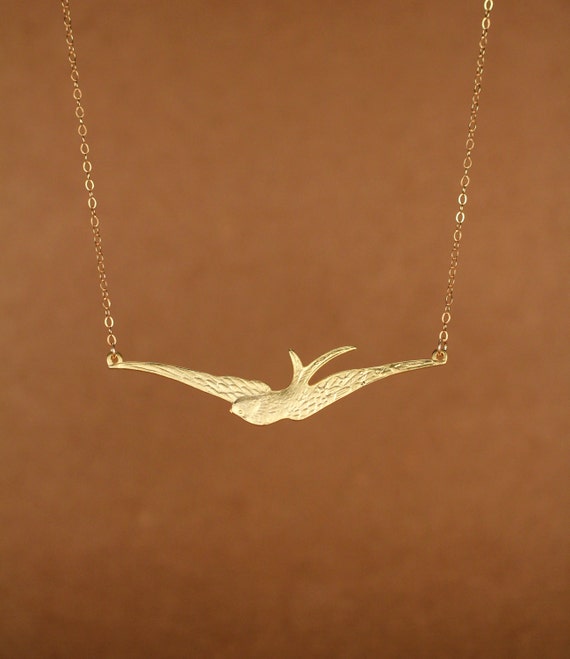 Flying bird necklace - wings necklace - gold bird necklace - sparrow necklace - a 14k gold vermeil sparrow on a 14k gold filled chain