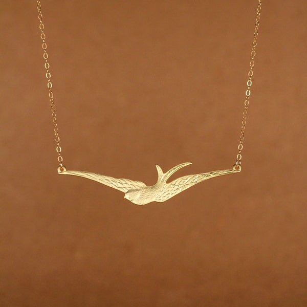 Flying bird necklace - wings necklace - gold bird necklace - sparrow necklace - a 14k gold vermeil sparrow on a 14k gold filled chain