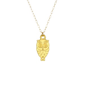 Owl necklace, gold bird necklace, cute animal necklace, night owl pendant, boho necklace, 14k gold filled chain