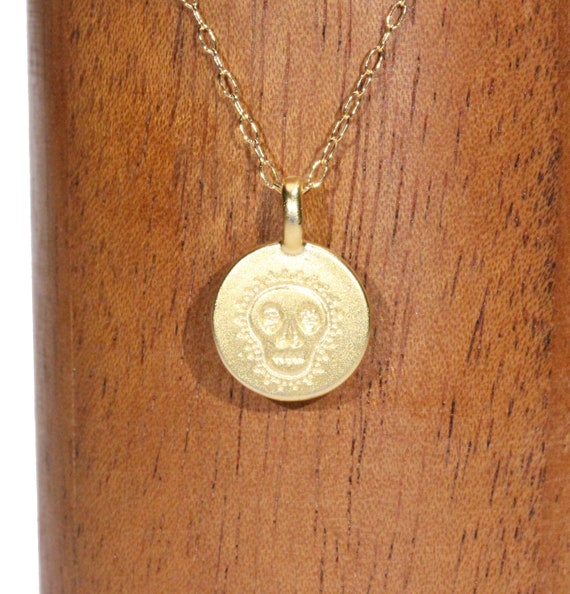 Sugar skull necklace, all souls day pendant, dia del los muertos jewelry, Mexican skull pendant, day of the dead jewelry, gold filled chain