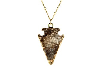 Arrowhead necklace, raw crystal necklace, druzy necklace, boho necklace, gold arrowhead, a raw crystal arrowhead on a 14k gold filled chain