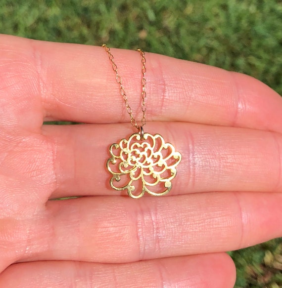 Peony necklace, blooming flower necklace, gold lotus necklace, gold flower pendant necklace, yoga necklace, nature inspired necklace