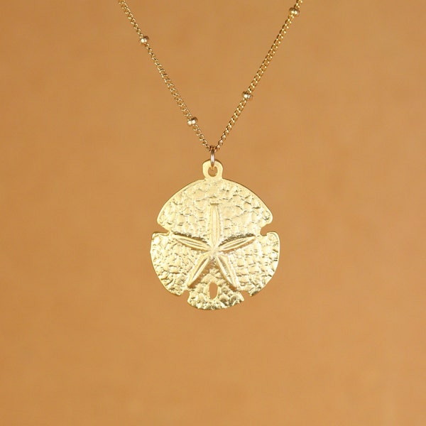 Sand dollar necklace, gold sand dollar pendant, star fish necklace, sea star jewelry, a 14k gold vermeil sanddollar on 14k gold filled chain