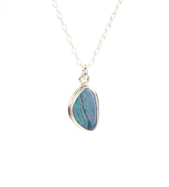 Opal doublet necklace - blue opal necklace - fire opal - opal necklace - a silver bezel set opal on a sterling silver chain