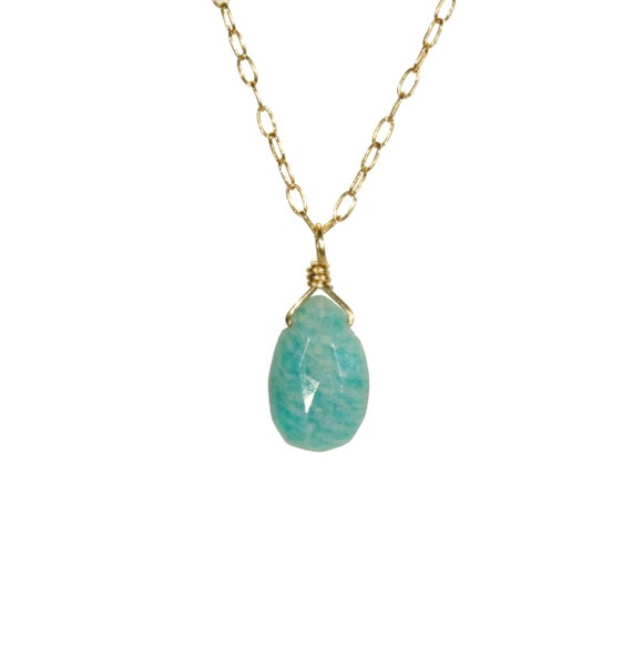 Amazonite necklace, healing crystal necklace, mint green gemstone necklace, august birthstone, everyday necklace, 14k gold filled chain