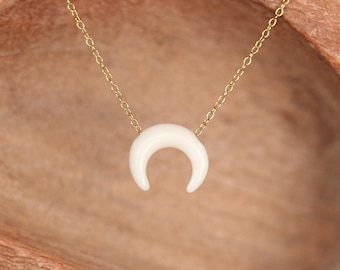 Jasper crescent necklace - double horn necklace - beige jasper necklace - everyday necklace - vegan horn