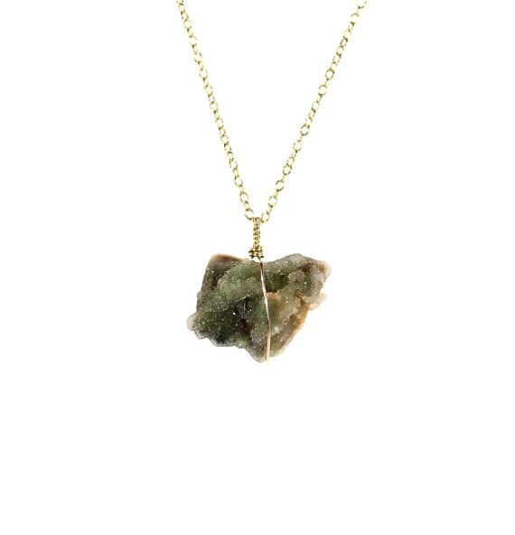 Chalcedony necklace - raw crystal necklace - druzy necklace - mtorolite necklace, a raw chrome chalcedony on a 14k gold filled chain