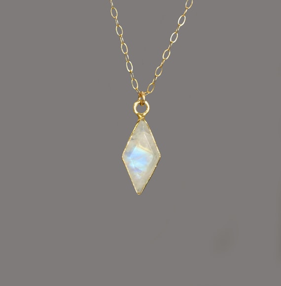 Moonstone necklace, rainbow moonstone pendant, June birthstone necklace, gold bezel moonstone kite, 14k gold filled necklace