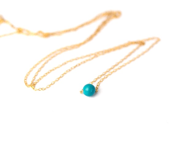 Turquoise necklace - dot necklace - simple necklace - minimalist - everyday necklace - a tiny turquoise bead on a 14k gold vermeil chain