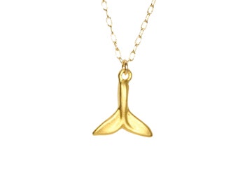 Whale tail necklace, gold whales tail pendant, whale necklace, beach jewelry, summer vacation, a gold whale tail on a 14k gold filled chain
