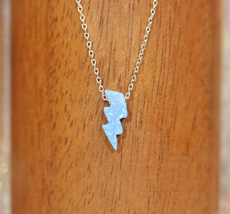 Opal Lightning Bolt Necklace Blue Lightning Bolt Necklace Etsy
