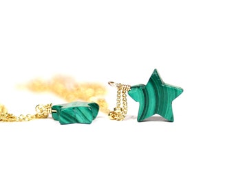 Collier malachite, collier étoile, collier pendentif étoile verte, collier pierre verte, bijoux étoile à cinq branches, collier de pierres précieuses