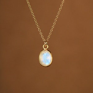 Moonstone necklace, minimalist jewelry, June birthstone, everyday, rainbow moonstone, a 14k gold lined moonstone on a 14k gold filled chain