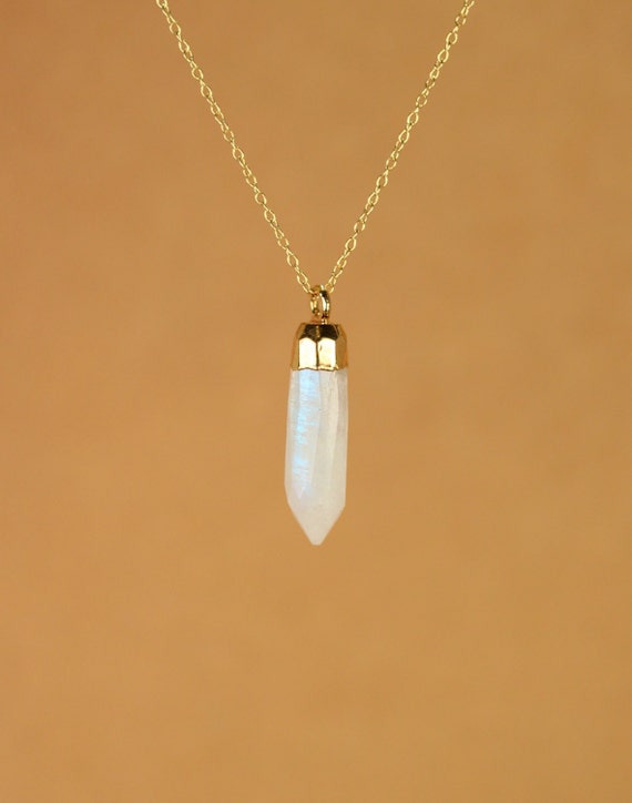 Moonstone necklace - rainbow moonstone - gold moonstone - blue flash - a gold dipped moonstone spike on a 14k gold vermeil chain