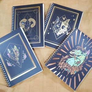 Mythical Skull Holographic Foil Sketchbooks | Zombie Unicorn  | Skull Wolf | Skull Cat | Skull Ram | Back to School | Stationary