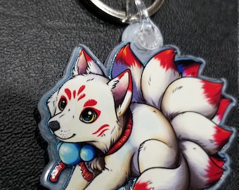 Mythical Mini - Kitsune Nine Tail Fox Acrylic Keychain Charm (chibi, kit, cub)