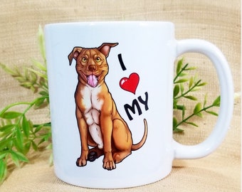 Pitbull love ceramic mug - gift coffee tea mug cup pet puppy dog pitty animal