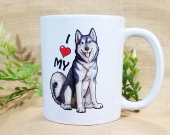 Husky love ceramic mug - gift coffee tea mug cup pet puppy dog husky animal