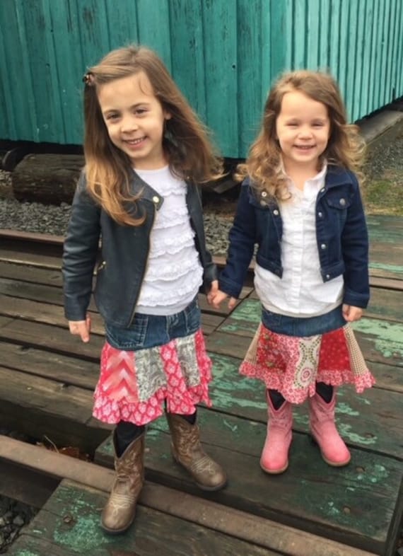 Upcycled Girls Kids Denim Ruffled Skirt Unicorns Stripes and Dots Toddler Girls Size 4T Etsy