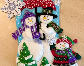Bucilla Christmas Stocking - Finished Stockings - Completed Stockings - Christmas Decorations - Frosty Family Bucilla Stocking