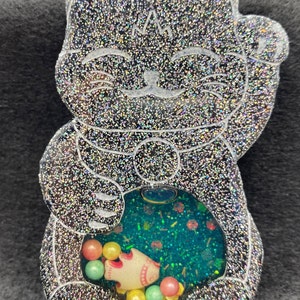 Black Holographic Glitter Lucky Cat Shaker Charm
