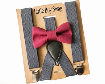 Boys Bow Tie Suspenders for Burgundy/Wine Rustic Wedding, Baby Boy Bow Tie, Ring Bearer, Cake Smash, Boys Clothes, Boys First Birthday