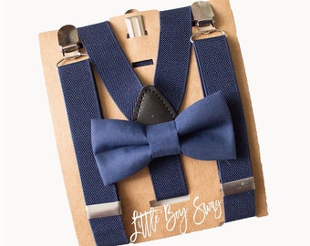 Navy Blue Suspenders & Boys Bow Tie for Page Boy, Baby Wedding Outfit, Baby Boy Gift Ideas, First Birthday Outfit, Ring Bearer, Cake Smash