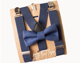 Boys Navy Blue Bow Tie Suspenders  Infant- Mens sizes- Perfect for Ring Bearer Outfit, Boys 1st Birthday, Cake Smash, Groomsmen Bow Tie,Gift