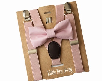 Dusty Rose Bow Tie Suspenders Set, Newborn To Adult. PERFECT For Ring Bearers, Groomsmen, Boy's Birthday Outfit, Cake Smash, Davids Bridal