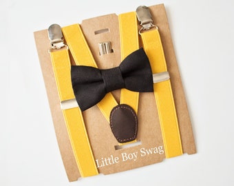 Black Bow Tie Yellow Suspender For Boy Easter Outfit, Half Birthday, Cake Smash, First Birthday, Ring Bearer/Page Boy, Baby Shower Boys Gift