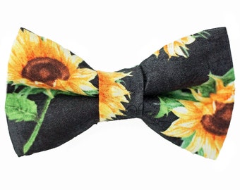 Sunflower Rustic Black Bow Tie Newborn-Adult for Ring Bearer/Page Boy, Groomsmen, Wedding Party Outfit, Cake Smash/ Toddler Bow Tie