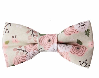 Sage Green Dusty Rose Floral Bow Tie for Newborn Boy to Adult Men, Ring Bearer/Page Boy Outfit, 1st Birthday, Toddler Cake Smash, Gift