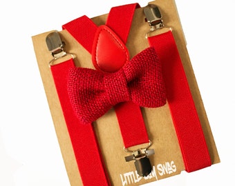 Christmas Red Bow Tie & Suspenders Infant-Adult Sizes for Boys Family Pictures, Page Boy/Ring Bearer Outfit, Grooms, Groomsmen Gift
