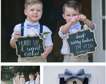 Dusty Blue Bow Tie Navy Suspenders Newborn-Adult, For Ring Bearers/Page Boy Outfit, Wedding Bow Tie, Groom/Groomsmen Gift, Davids Bridal