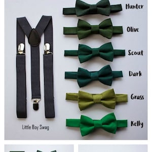 Bow Tie Suspenders Hunter Olive Scout Dark Grass Kelly Green, Newborn To Adult. PERFECT For Green Wedding, Ring Bearer Outfit, Green Palette