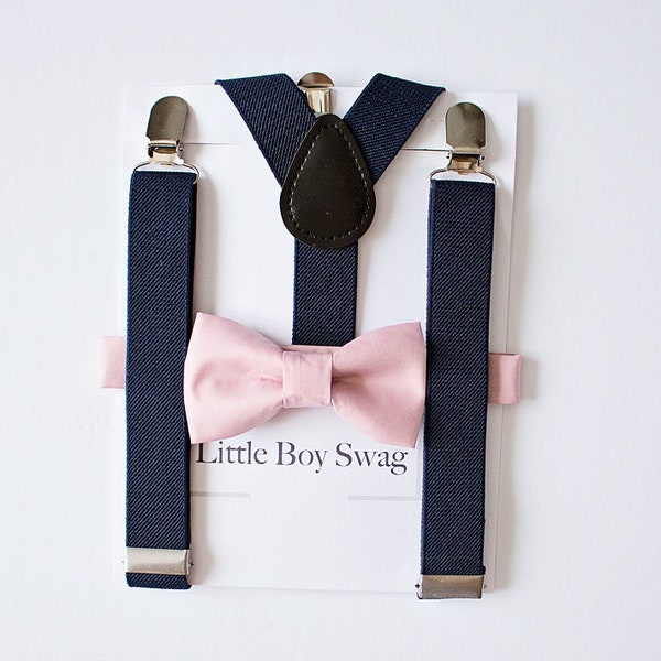 Dusty Rose Bow Tie Juego de tirantes navy, desde recién nacidos hasta adultos. Perfecto para el portador del anillo, los novios, el atuendo del cumpleañero, cake smash