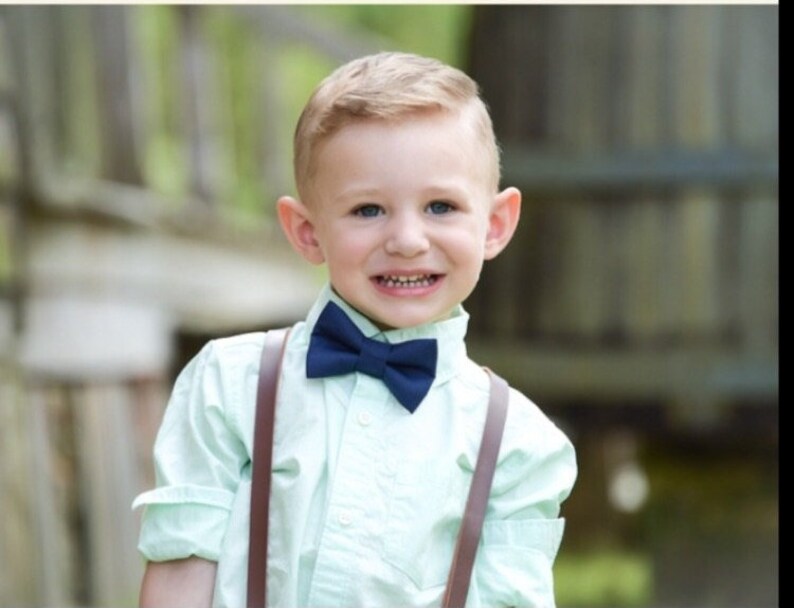 Boys Rustic Leather Suspenders Navy Bow Tie Mens Bow Tie | Etsy