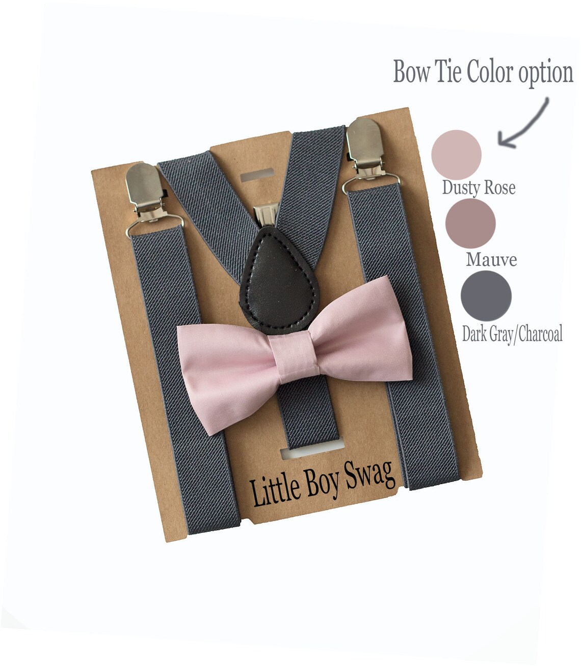 Dusty Rose/blush Bow Tie & Dark Grey Suspenders Groomsmen | Etsy