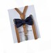 Ring Bearer Outfit, Boys Beige Leather Suspenders and Navy Bow Tie, Boys Suits, Boys Bow Tie, Boys Wedding Outfit, Boys Wedding Suspenders 