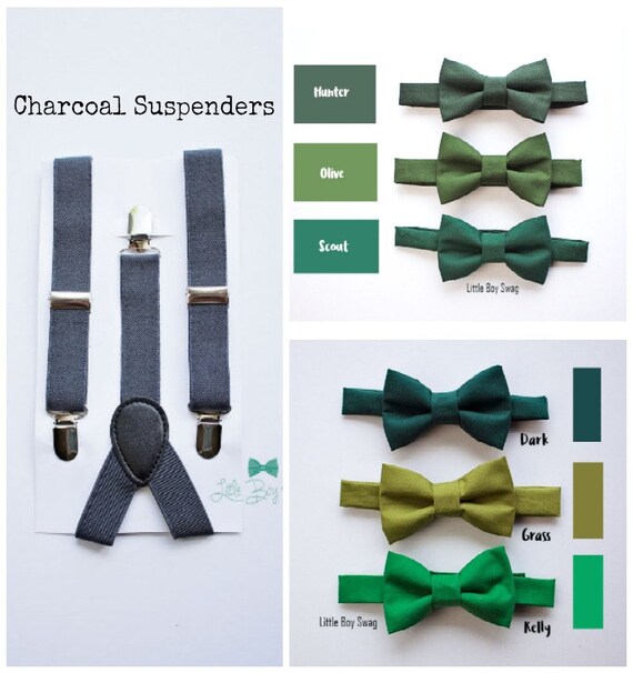 Green Bow Tie Charcoal Suspenders For Boys To Men Baby Boy Etsy